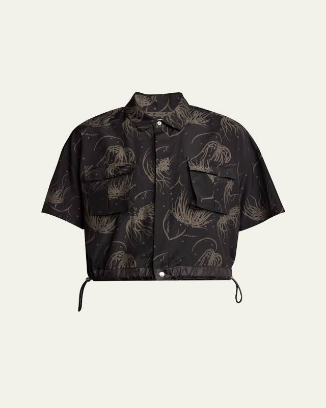 Dot Flower Print Drawstring Blouse